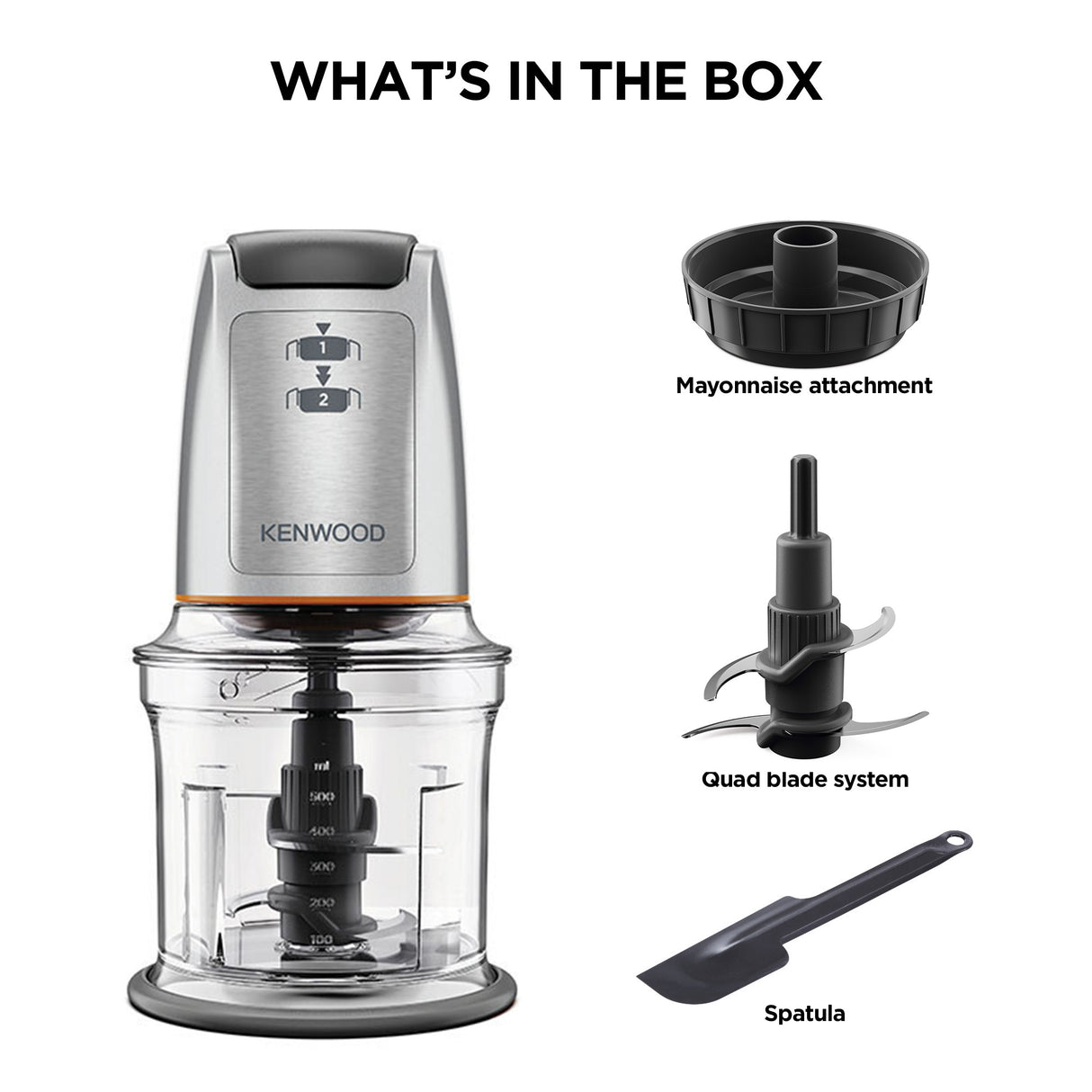 Kenwood - Easy Chop Quad Blade Chopper with Mayo Attachment - CHP61.100SI