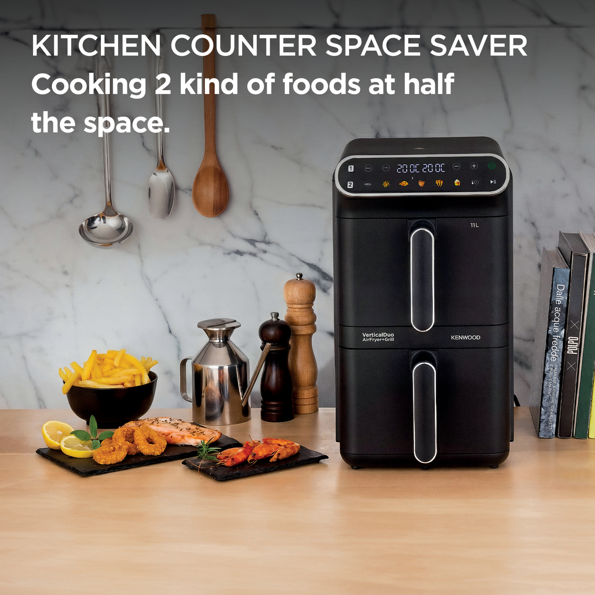 Kenwood - Vertical Duo Digital Air Fryer Black - HFV11.000BK