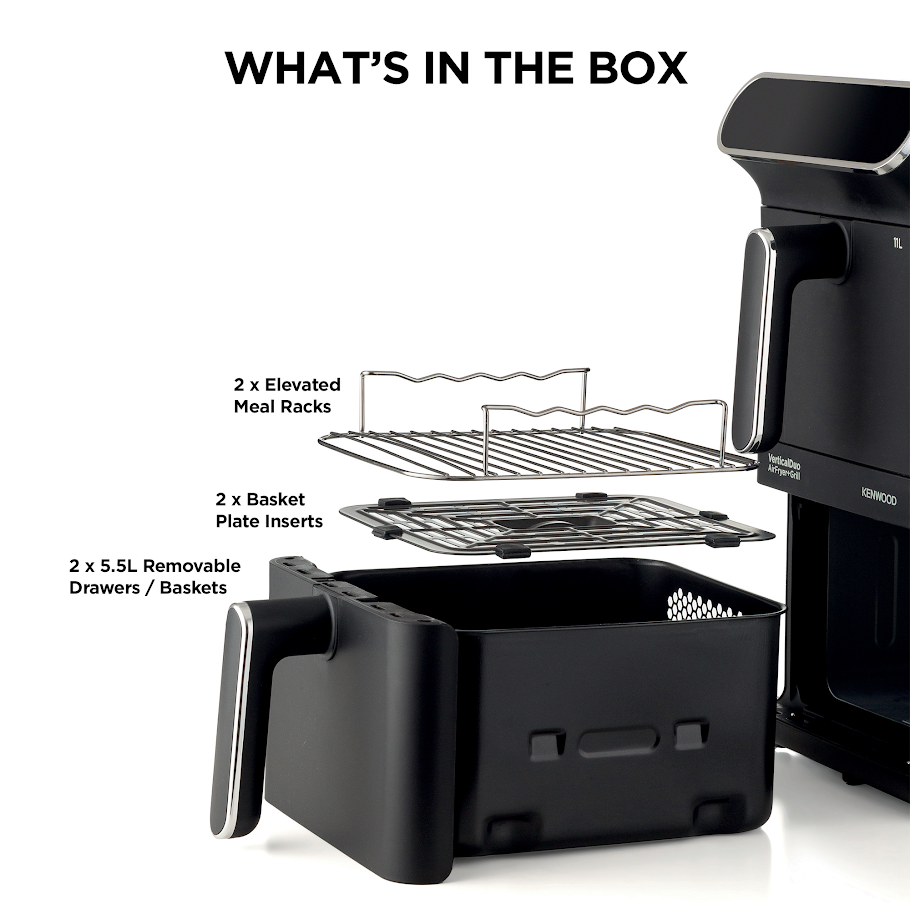 Kenwood - Vertical Duo Digital Air Fryer Black - HFV11.000BK