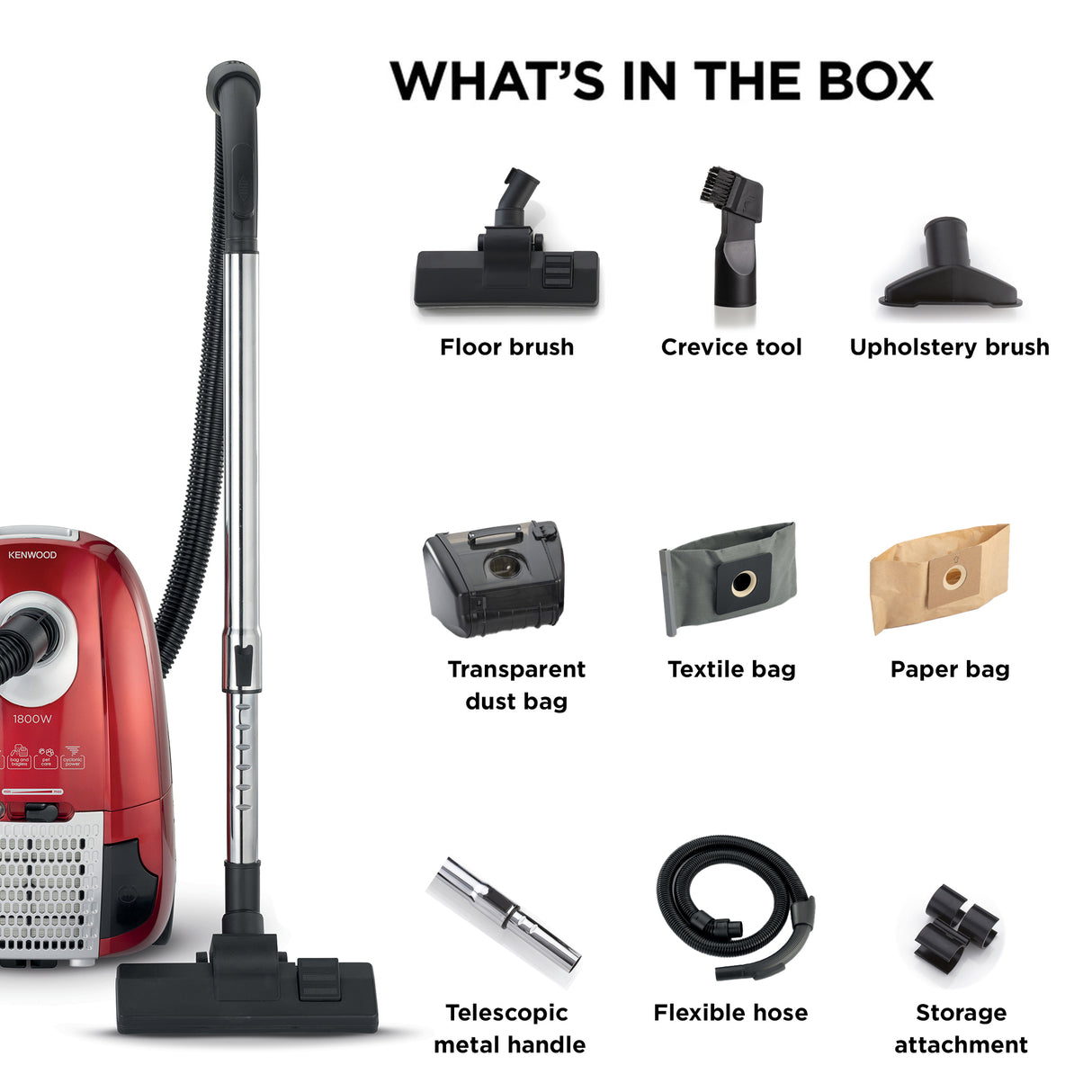 Kenwood - Bag & Bagless Vacuum Cleaner Black/Red - VCP90.000BR - Kenwood South Africa